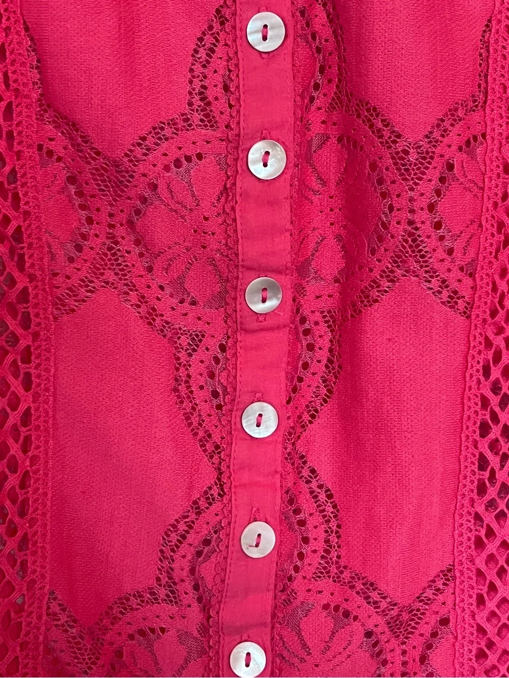 NWT Free People Rouged Cheeks Lace-Panel Hot Pink Coral Cardigan Sz M P2P 17”